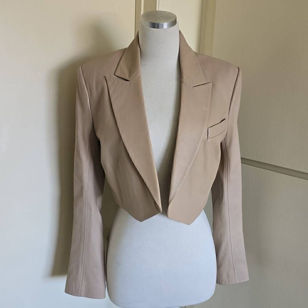 THE SEI Cropped Beige Leather Dinner Jacket, NWOT, Sz.2